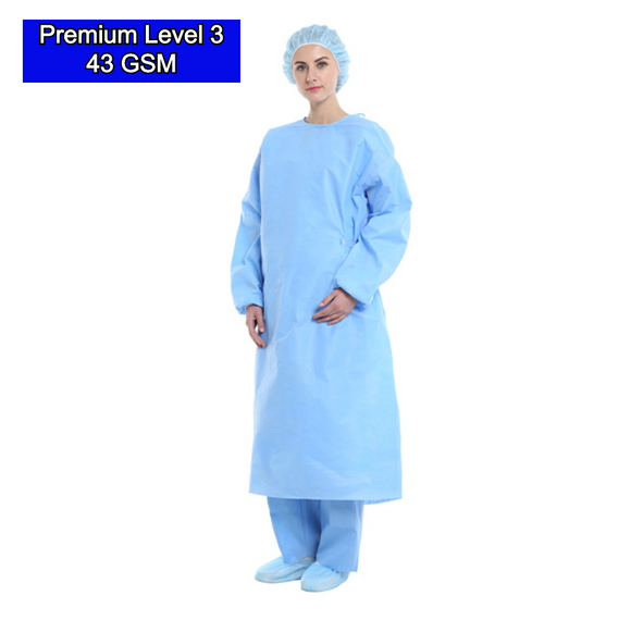 Blue Color SSMMS Nonwoven 45 GSM Isolation Gown (Level 3) Disposable